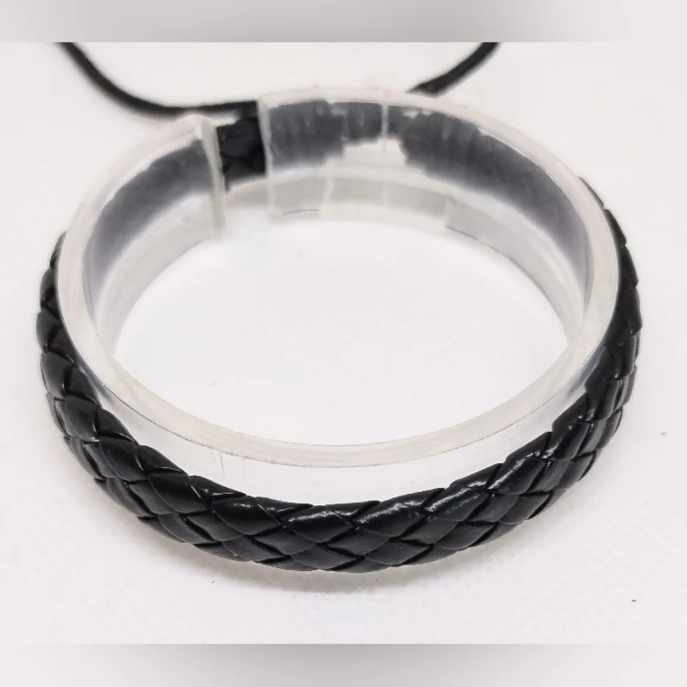 Men's Bracelet Leather Braided Black New f68